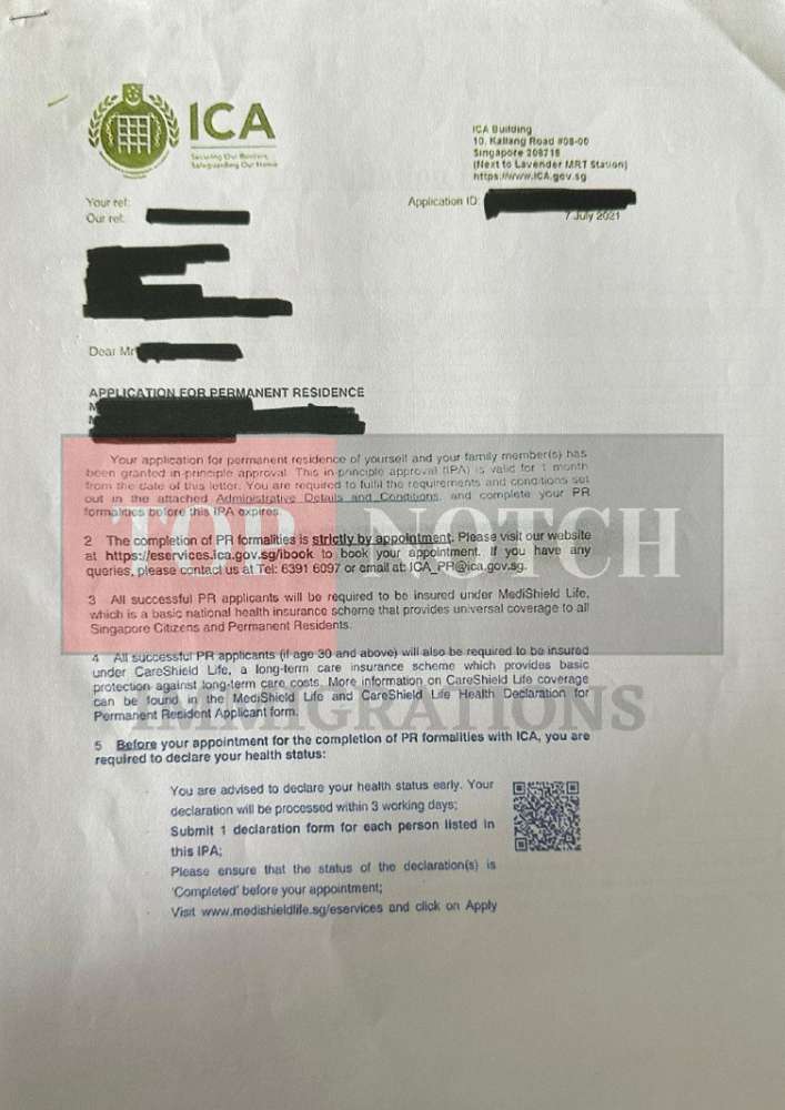 Singapore PR Application Specialist IPA Letter